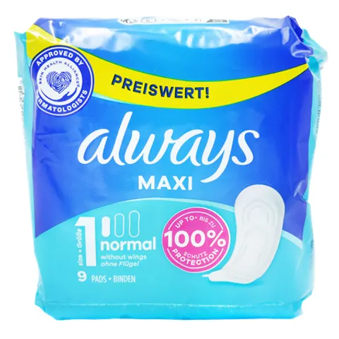Always Maxi Normal Size 1 Sanitary Pads Without Wings 9 pcs – image 1