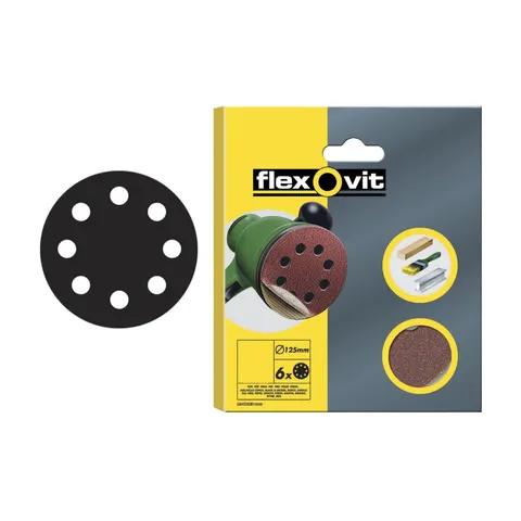 Flexovit Hook & Loop Sanding Discs 125Mm Extra Fine 180G (Pack Of 6) – image 1