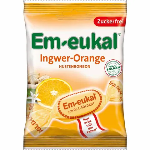 Em-eukal Ingwer-Orange zuckerfrei 75 g Bonbons – Bild 1