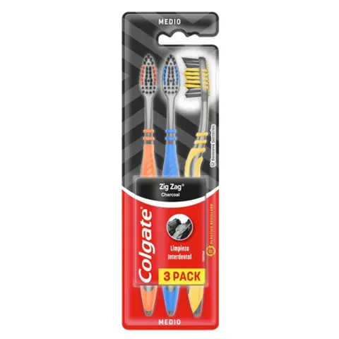 Colgate Charcoal Zigzag Medium Tandenborstel - 3 stuks – afbeelding 1