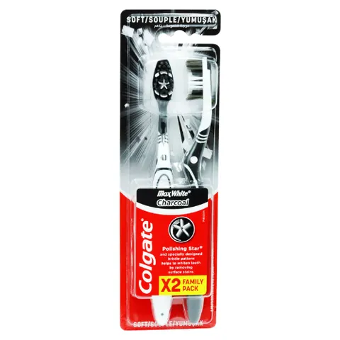 Toothbrush - COLGATE - Max White Charcoal - Soft - 2 pieces - Stain removal – image 1