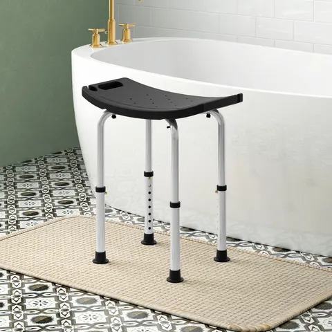 HOMCOM Aluminium Shower Stool w/ Adjustable Height Non-Slip Bath Stool Black – image 1