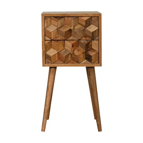 Mini Cube Carved 2 Drawer Bedside – image 1