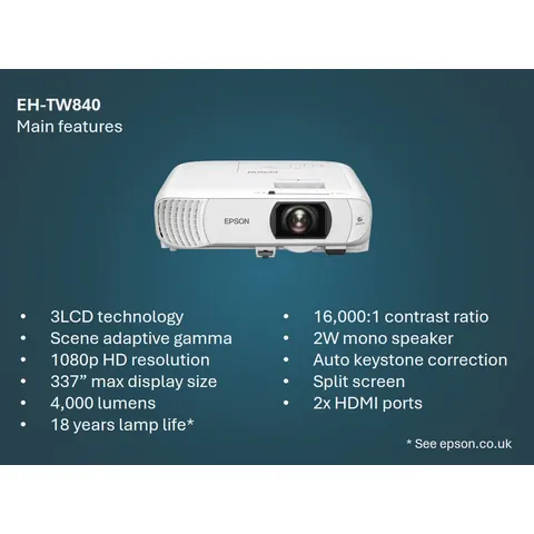 Epson Videoproiettore Eh-tw840 Bianco – immagine 1