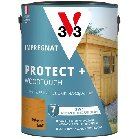 V33 Impregnat Protect+ dąb jasny 4,5L – Jasny dąb – zdjęcie 1