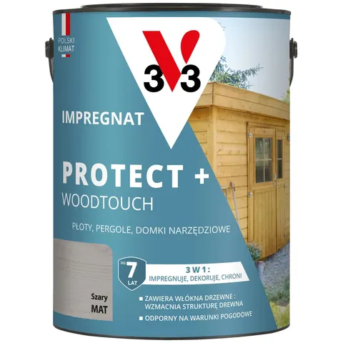 V33 Impregnat Protect+ szary 4,5L – zdjęcie 1