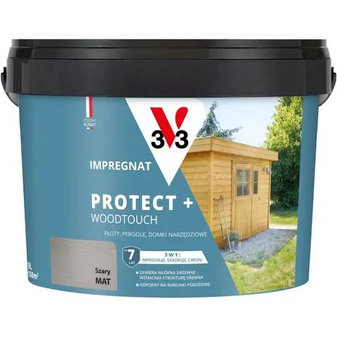 V33 Impregnat Protect+ szary 9L – zdjęcie 1