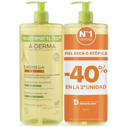 A-Derma Exomega Control aceite ducha emoliente pack 2 x 1000 ml – immagine 1