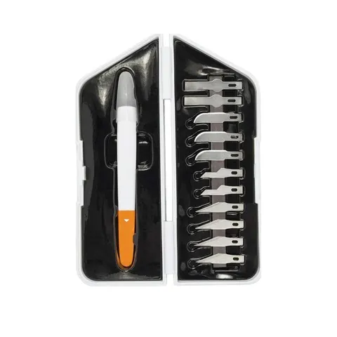 Precisiemes Fiskars Medium Duty set à 12 mesbladen wit – afbeelding 1