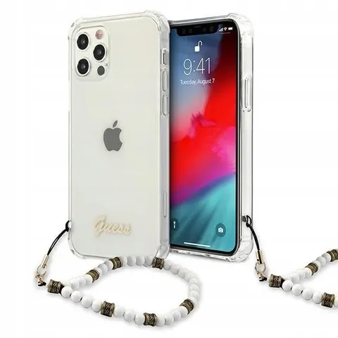 Guess PC Script ShockProof Back Case Transparant - Geschikt voor Apple iPhone 12/12 Pro (6.1") - Witte Parels – afbeelding 1