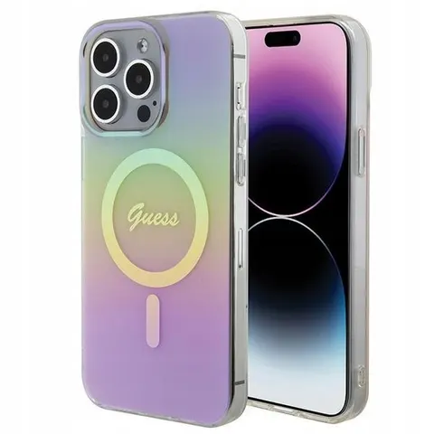 Guess Iridescent Script Back Case (MagSafe Compatible) - Geschikt voor Apple iPhone 15 Pro (6.1") - Roze – afbeelding 1