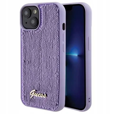 Guess Sequins Script Logo Back Case - Geschikt voor Apple iPhone 15 (6.1") - Paars – afbeelding 1