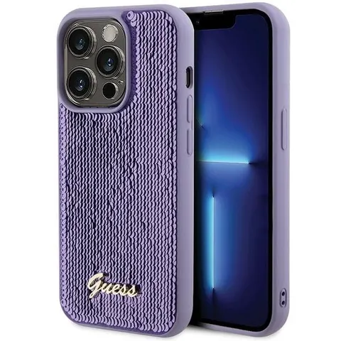 Guess Sequins Script Logo Back Case - Geschikt voor Apple iPhone 15 Pro (6.1") - Paars – afbeelding 1