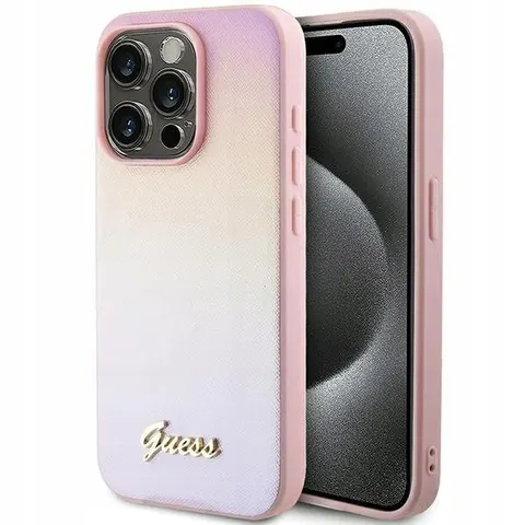 Guess Iridescent Metal Script Back Case - Apple iPhone 15 Pro (6.1") - Roze – afbeelding 1