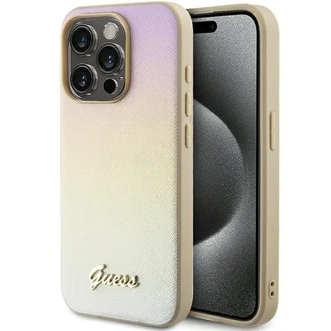 Guess Iridescent Metal Script Back Case - Apple iPhone 15 Pro Max (6.7") - Goud – afbeelding 1