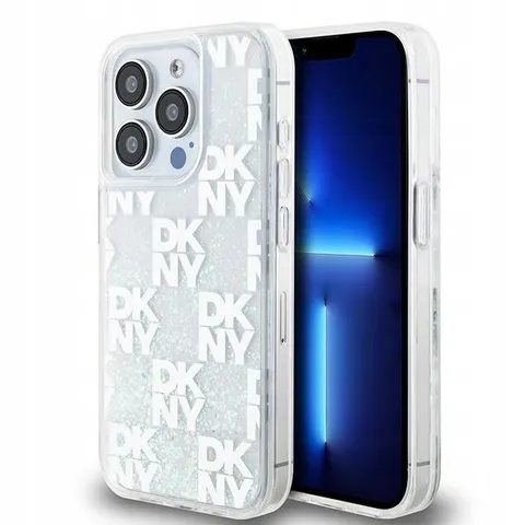 DKNY Liquid Glitter Checkered Pattern Back Case - Geschikt voor Apple iPhone 15 Pro (6.1") - Wit – afbeelding 1