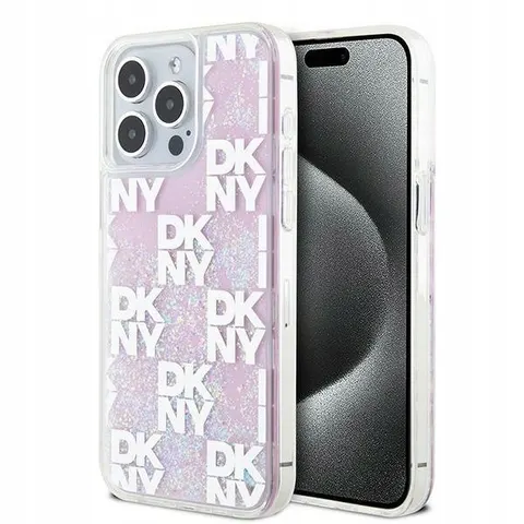 DKNY Liquid Glitter Checkered Pattern Back Case - Geschikt voor Apple iPhone 15 Pro Max (6.7") - Roze – afbeelding 1