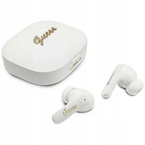 Auricolari Bluetooth Guess Script con Logo Metallico, TWS, Bianco – immagine 1