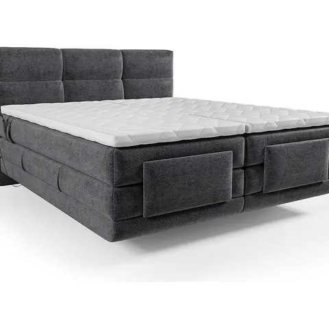 vente-unique.com Lit boxspring polyester gris anthracite Gris 215x118x168cm – image 1