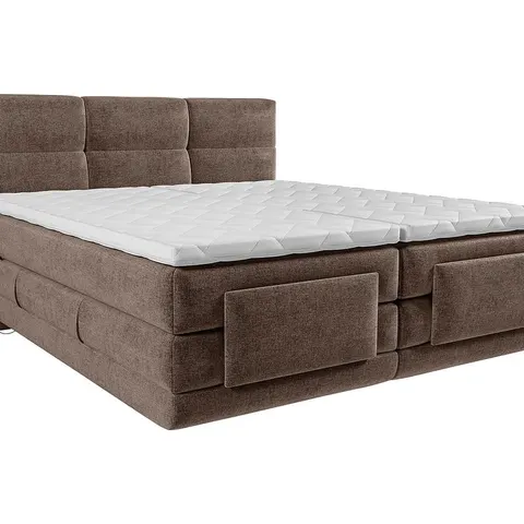 vente-unique.com Lit boxspring polyester marron 215x118x188cm – image 1
