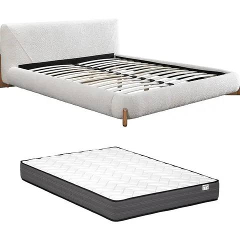 Vente-unique Bedframe stof wit 160 x 200 cm – afbeelding 1