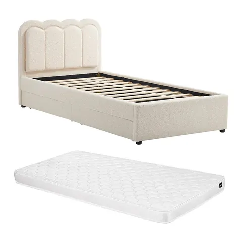 Vente-unique Bedframe stof crème 90 x 190 cm – afbeelding 1