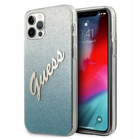 Guess - iPhone 12-hoesje - Glitter Gradient Script - Blauw – afbeelding 1