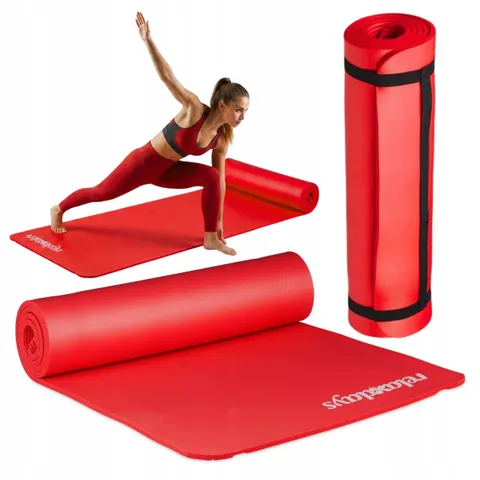 relaxdays Yogamatte 1 cm dick einfarbig (2-St), rot – Bild 1