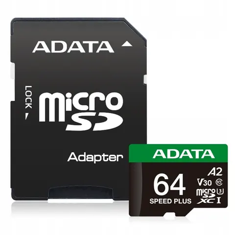 ADATA SPEED PLUS microSD Speicherkarte 64 GB inkl. SD-Adapter – Bild 1