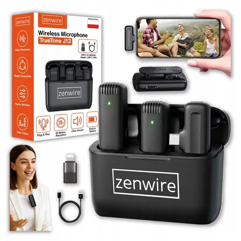 Zenwire J13 Draadloze Lavalier Microfoon - 2x - USB-C/Lightning - 20m – afbeelding 1