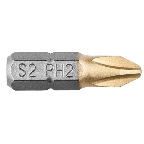 2x PH2 Schroefbits 25mm S2 TiN 1/4" HEX – afbeelding 1