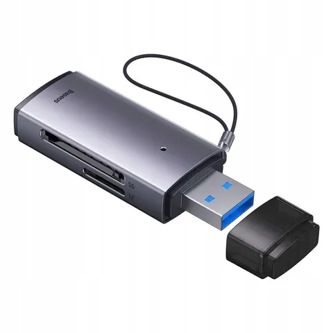Baseus Lite-Serie Kartenleser USB-A auf SD/TF: Kompatibel mit Micro SD & SD Karten, ultraschnelle Datenübertragung, grau – Bild 1