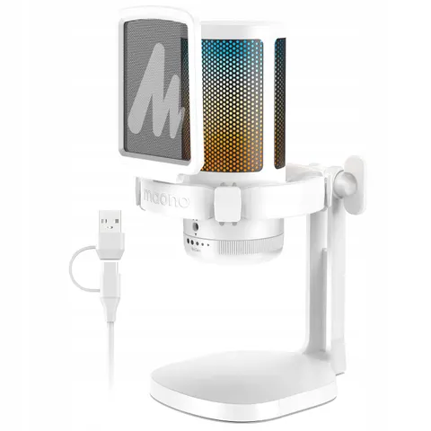Maono DGM20 - Professionele USB Microfoon - RGB Gaming Microfoon - Studiokwaliteit Geluid - Cardioïde Richting - Voor Podcast - Streaming - Opnames - Wit – afbeelding 1