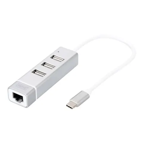 DIGITUS USB 2.0 auf Fast Ethernet Adapter, 3-Port USB Hub – Bild 1