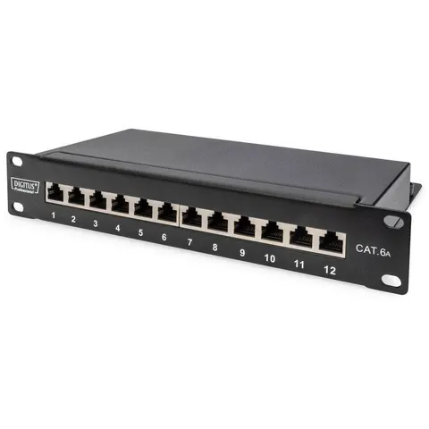 DIGITUS 10, Patch Panel Kat. 6A, geschirmt, 12-Port, 1HE – Bild 1