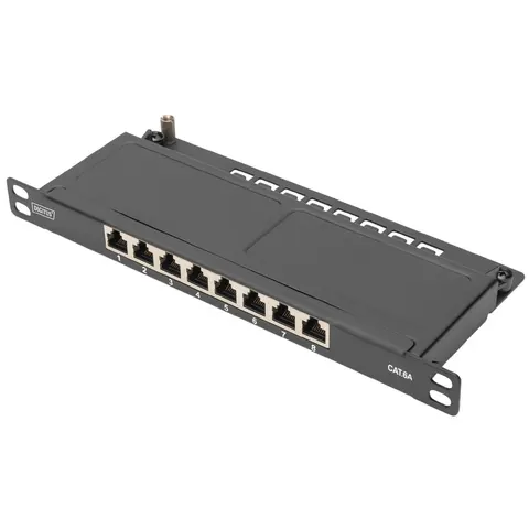 Digitus CAT 6A Slim Patch Panel. shielded. 8-port. 0.5 U. 10". bl – image 1