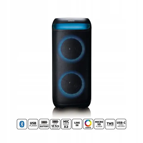 LENCO PA-210BK - Altavoz, Bluetooth, estéreo, efectos de luz, negro – imagen 1