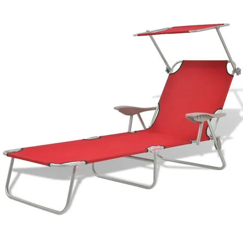 vidaXL - Ligbed - met - luifel - staal - rood – afbeelding 1