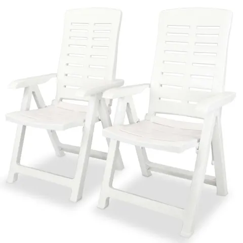 vidaXL - Opklapbare - ligstoelen, - 2 - stuks, - wit - plastic. – 594314 – afbeelding 1