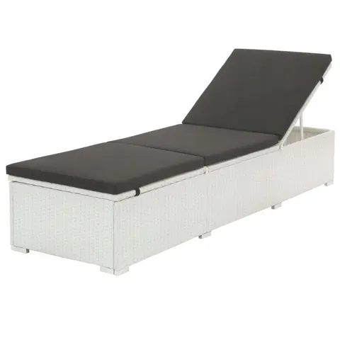 vidaXL - Ligbed - met - kussen - poly - rattan - wit – afbeelding 1