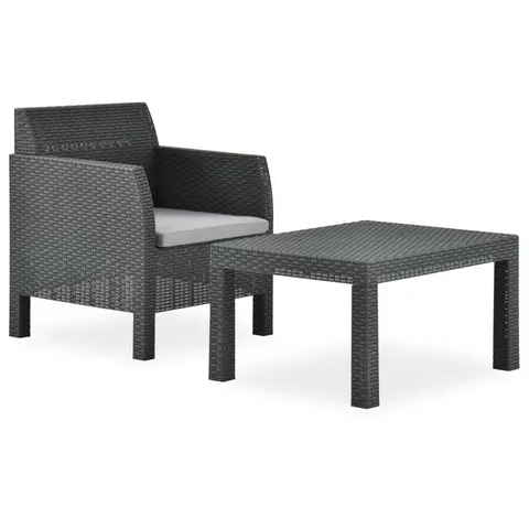 vidaXL Salon de jardin 2 pcs avec coussin PP Anthracite – image 1