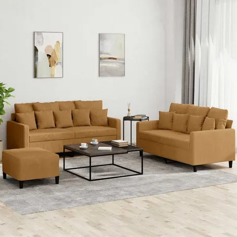 vidaXL Ensemble de canapés 3 pcs avec coussins Marron Velours – 066847 – image 1