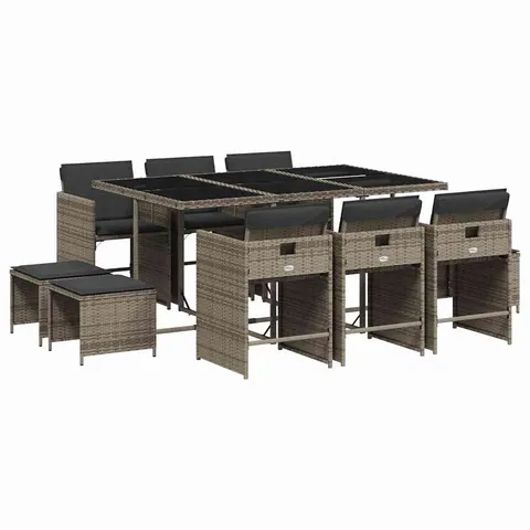 Ensemble jardin vidaXL 11pcs gris poly rotin table verre – image 1