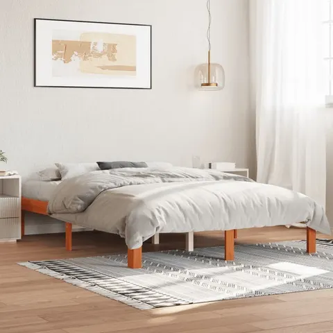 vidaXL Bed Frame Brun cire 135 x 190 cm Solid pine wood – image 1