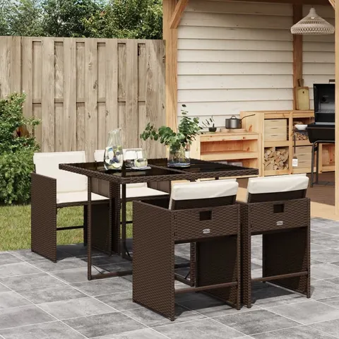 Ensemble jardin vidaXL 5 pcs poly rotin marron table verre – image 1
