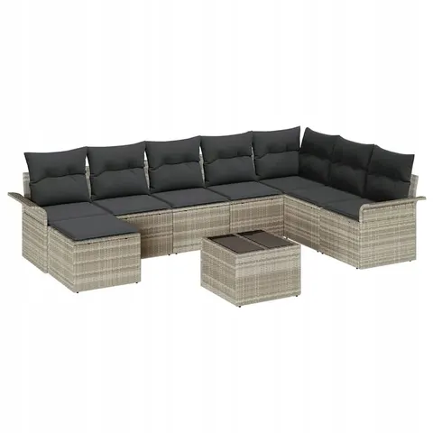 vidaXL Ensemble de canapé de jardin 9 pc Gris clair polyrotin – 950789 – image 1