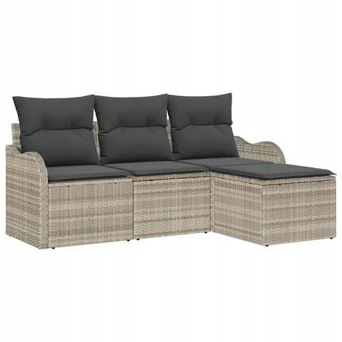 vidaXL Ensemble de canapé de jardin 4 pc Gris clair polyrotin – 952387 – image 1