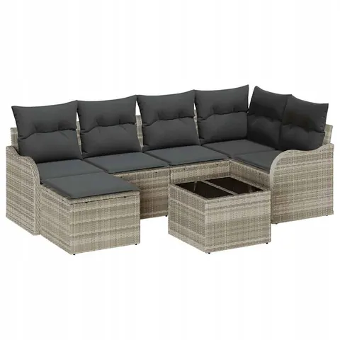 vidaXL Ensemble de canapé de jardin 7 pc Gris clair polyrotin – 953681 – image 1