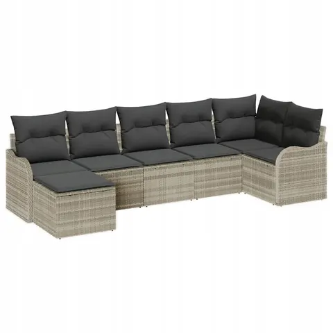 vidaXL Ensemble de canapé de jardin 7 pc Gris clair polyrotin – 953780 – image 1