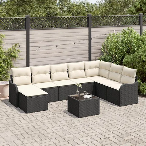 vidaXL Ensemble de canapé de jardin 9 pc Noir polyrotin – 954138 – image 1